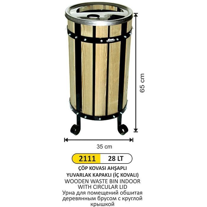 28 LT AHŞAPLI YUVARLAK ÇÖP KOVASI