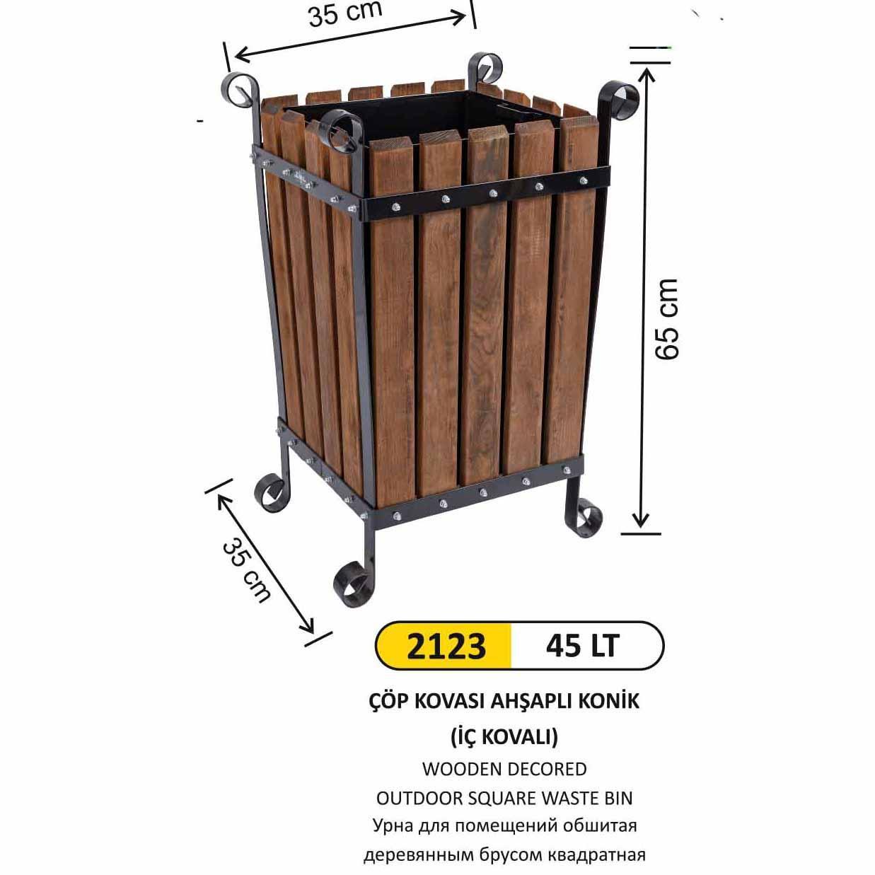 AHŞAPLI KONİK ÇÖP KOVASI İÇ KOVALI 45 LT