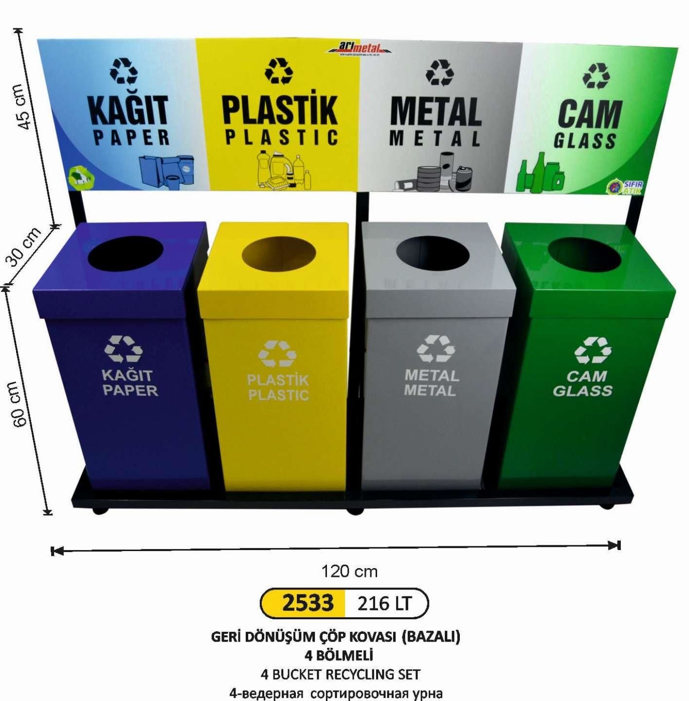 GERİ DÖNÜŞÜM SETİ 4 LÜ BOYALI 216 LT