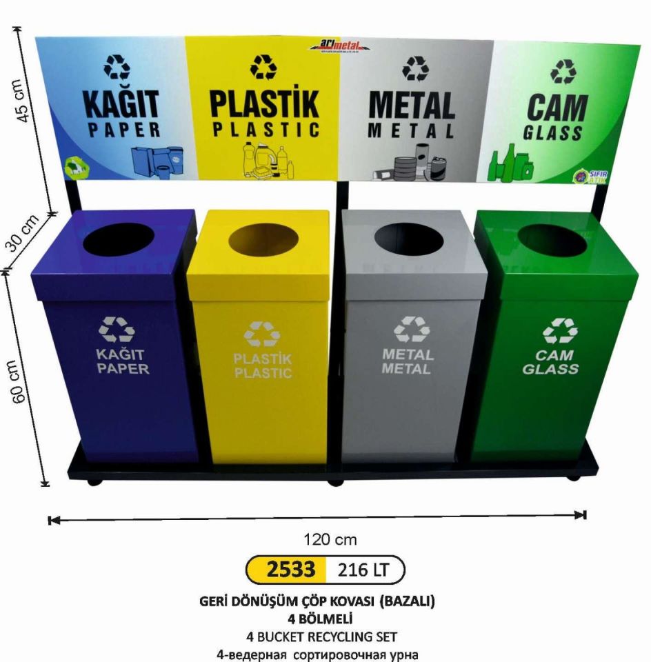 GERİ DÖNÜŞÜM SETİ 4 LÜ BOYALI 216 LT