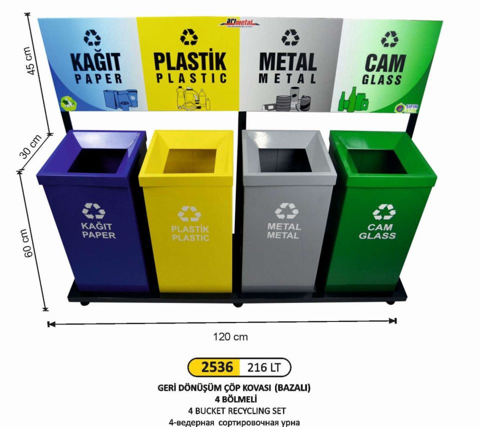 GERİ DÖNÜŞÜM SETİ 4 LÜ BOYALI 216 LT