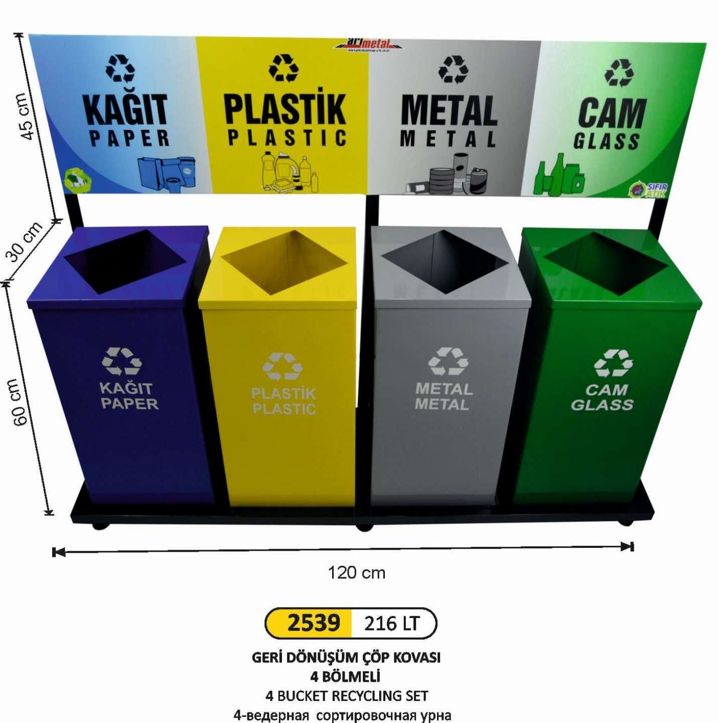 GERİ DÖNÜŞÜM SETİ 4 LÜ BOYALI 216 LT