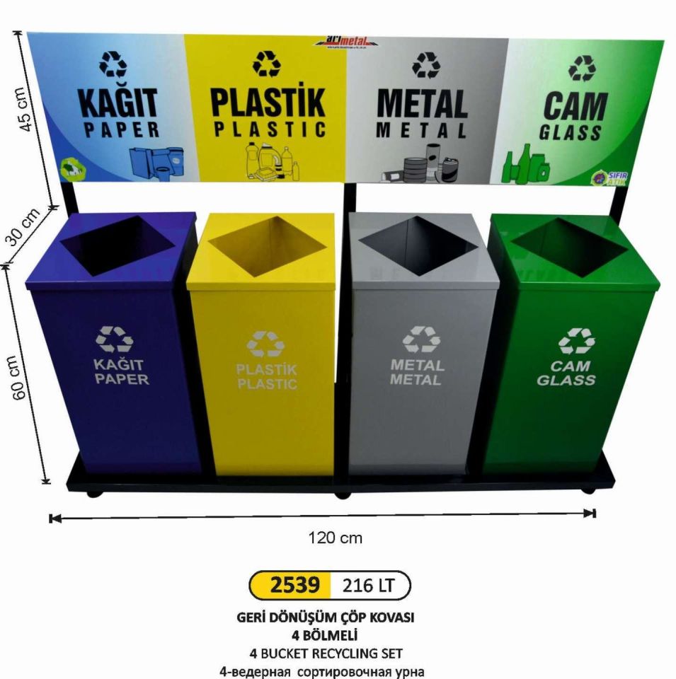 GERİ DÖNÜŞÜM SETİ 4 LÜ BOYALI 216 LT