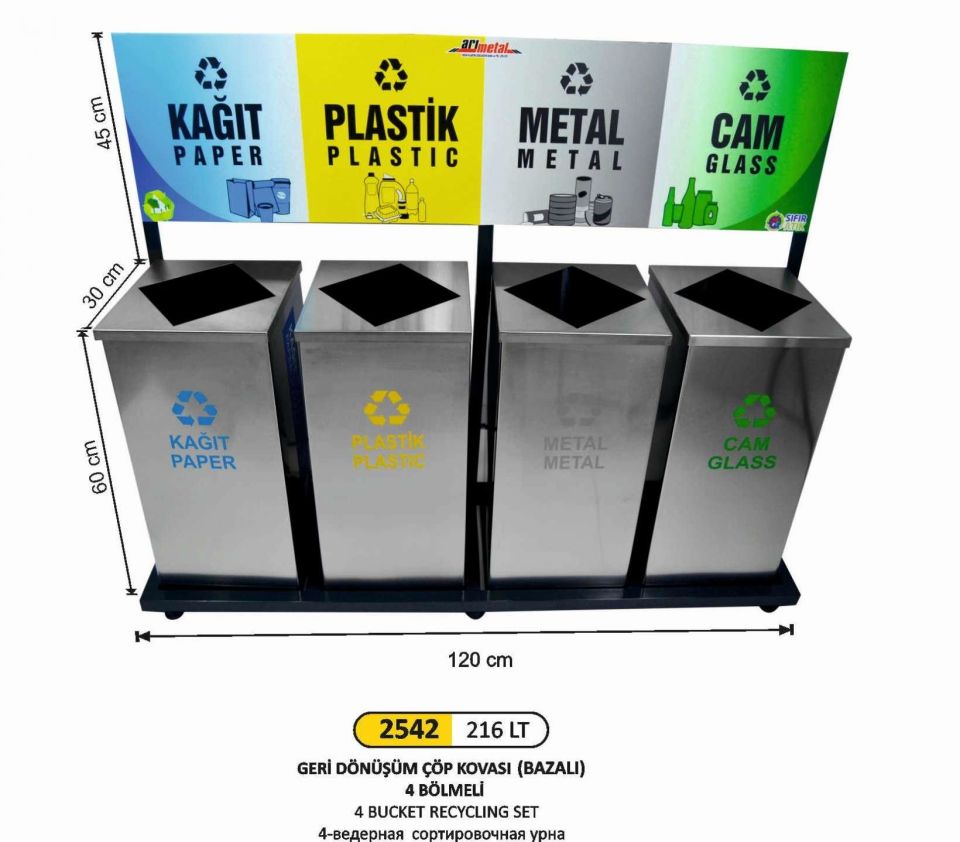 GERİ DÖNÜŞÜM SETİ 4 LÜ PASLANMAZ 216 LT