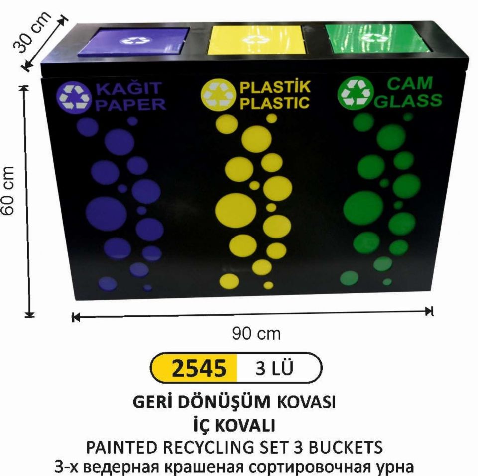GERİ DÖNÜŞÜM SETİ 3 LÜ DÖNER KAPAKLI DEKORATİF