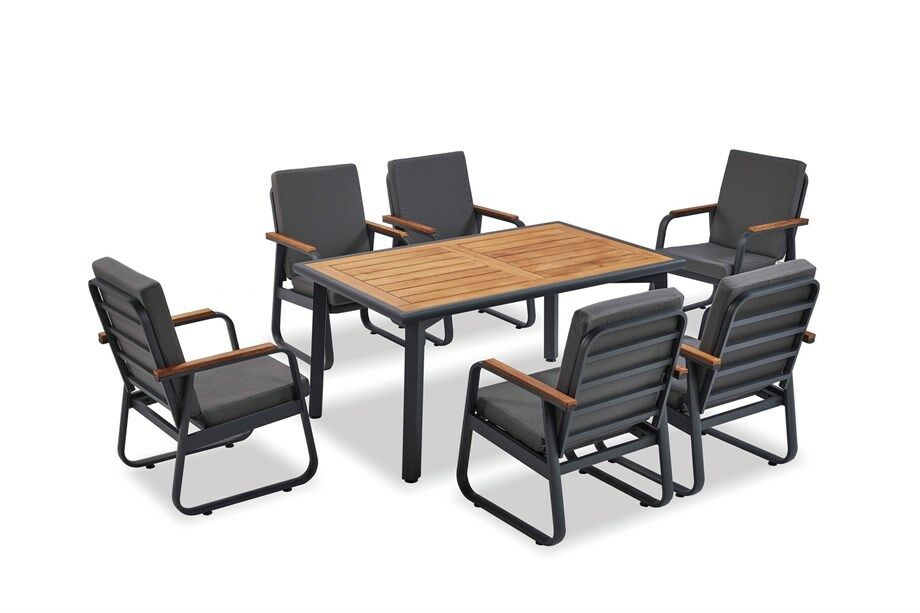 BERLİN ALÜMİNYUM BAHÇE MASASI - 95x155 cm - ANTRASİT GÖVDE - AHŞAP TABLA