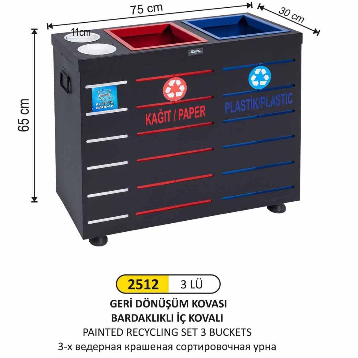 GERİ DÖNÜŞÜM GRUBU 2'Lİ BOYALI İÇ KOVALI (ÖZEL KAPAKLI)