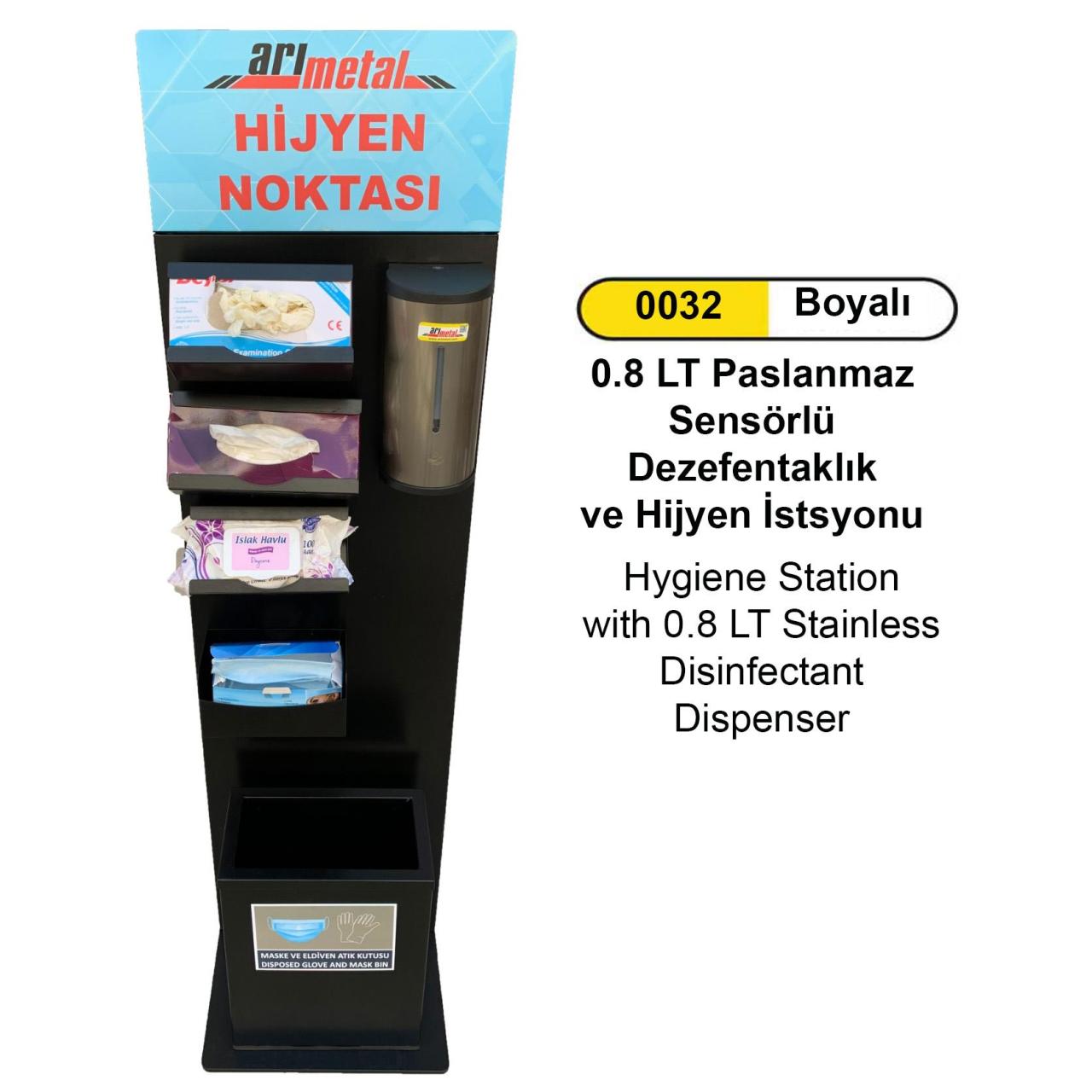Hijyen istasyonu ve 0.8 LT Paslanmaz Sensörlü Jel Dezenfektan Verici