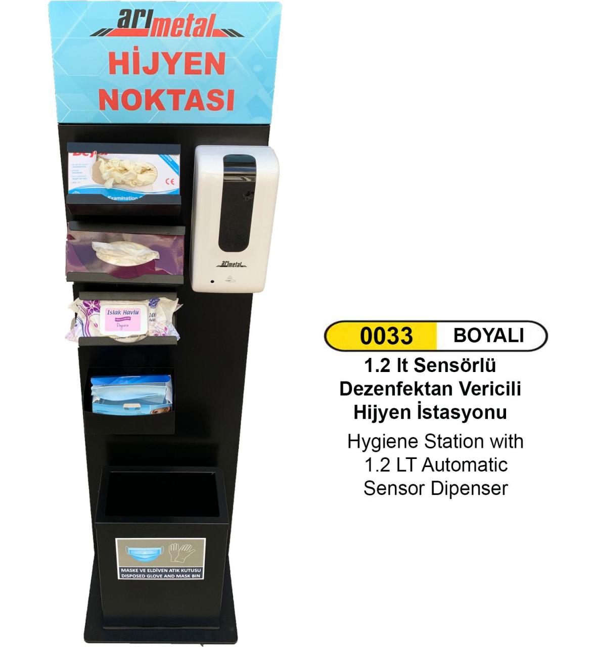 Hijyen İstasyonu ve 1.2 LT Plastik Sensörlü Dezenfektan Verici