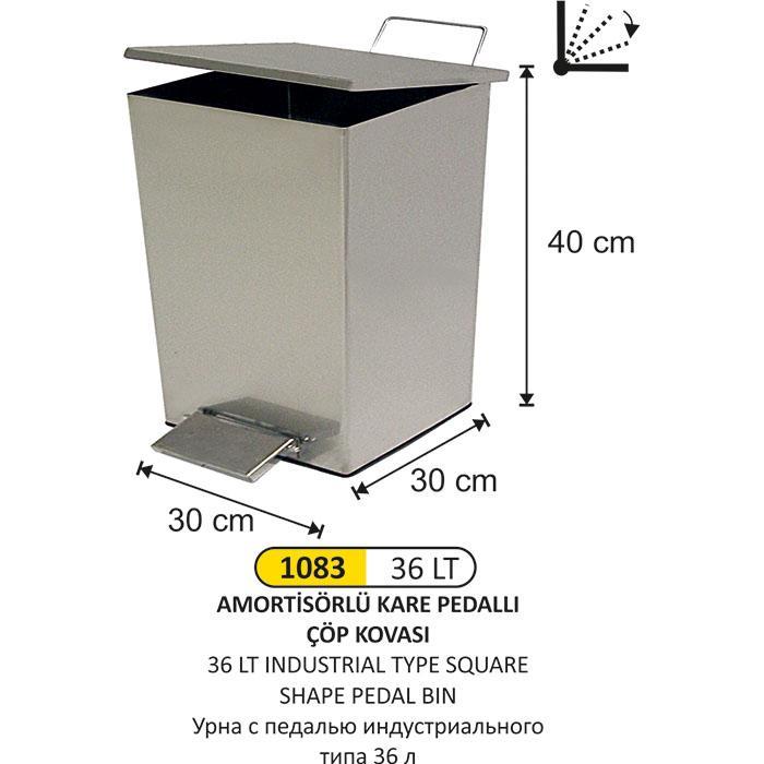 36 LT AMORTİSÖRLÜ KARE KAPAKLI ÇÖP KOVASI