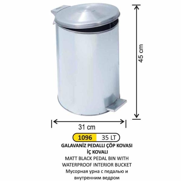 GALVANİZ PEDALLI ÇÖP KOVASI 35 LİTRE GALVANİZ İÇ KOVALI