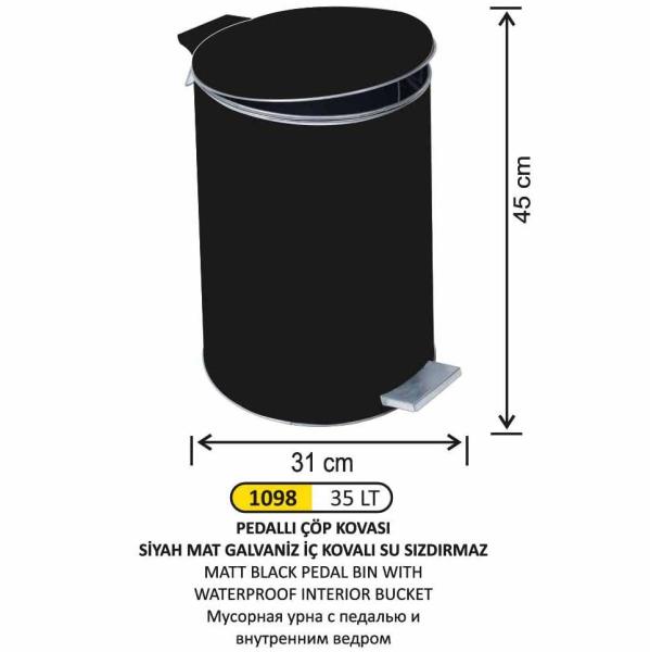 GALVANİZ BOYALI PEDALLI ÇÖP KOVASI 35 LİTRE