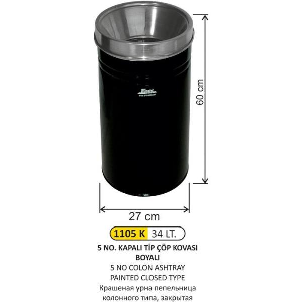 34 LT 5NO KAPALI TİP BOYALI ÇÖP KOVASI