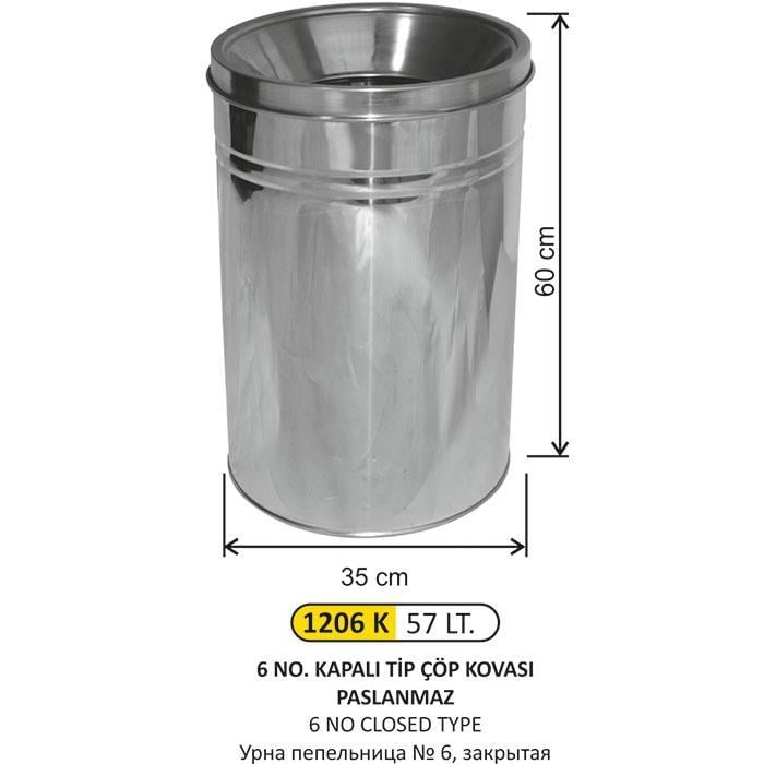 57 LT 6 NO KAPALI TİP PASLANMAZ ÇÖP KOVASI