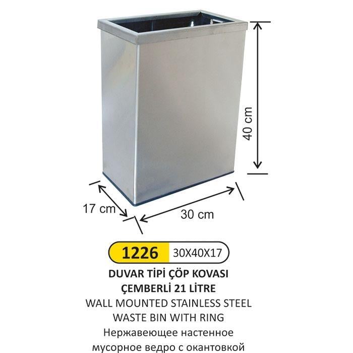 21 LT DUVAR TİPİ ÇEMBERLİ PASLANMAZ ÇÖP KOVASI