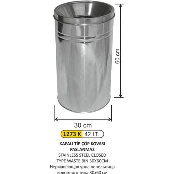 42 LT KAPALI TİP PASLANMAZ ÇÖP KOVASI