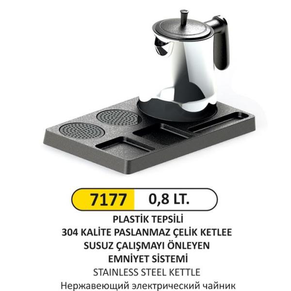 PLASTİK TEPSİLİ 0,8 LT 304 KALİTE PASLANMAZ ÇELİK KETTLE