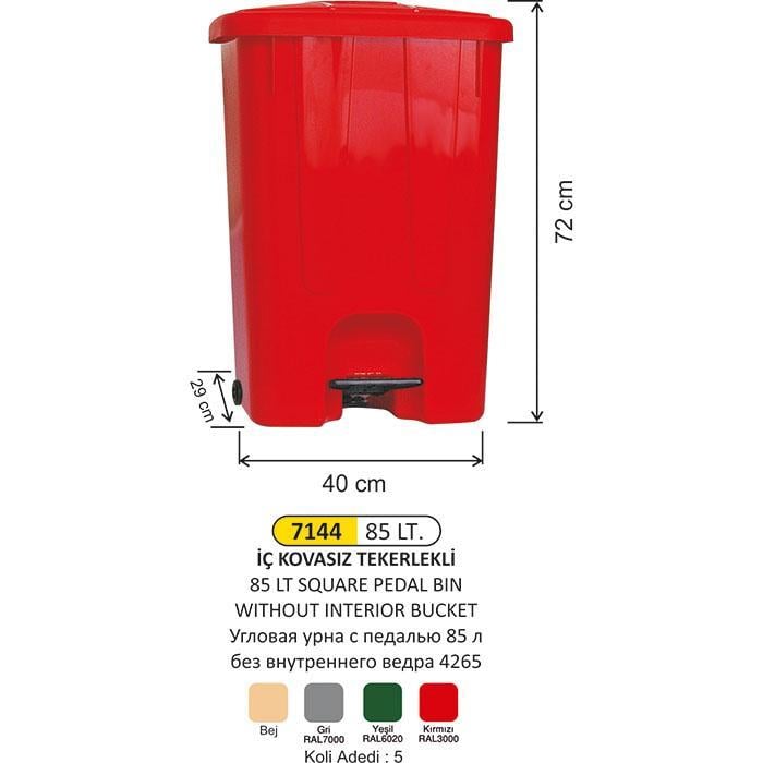 85 LT TEKERLEKLİ PLASTİK Pedallı ÇÖP KOVASI