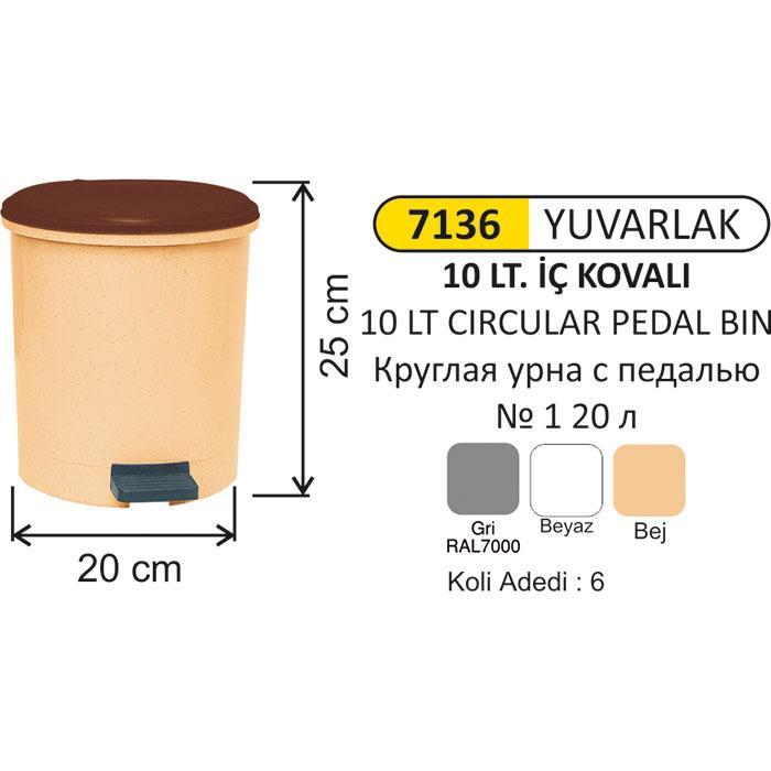 10 LT YUVARLAK PLASTİK Pedallı ÇÖP KOVASI
