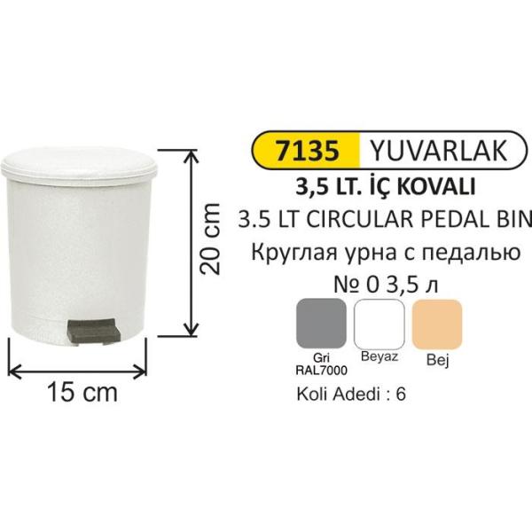 3,5 LT YUVARLAK PLASTİK Pedallı ÇÖP KOVASI