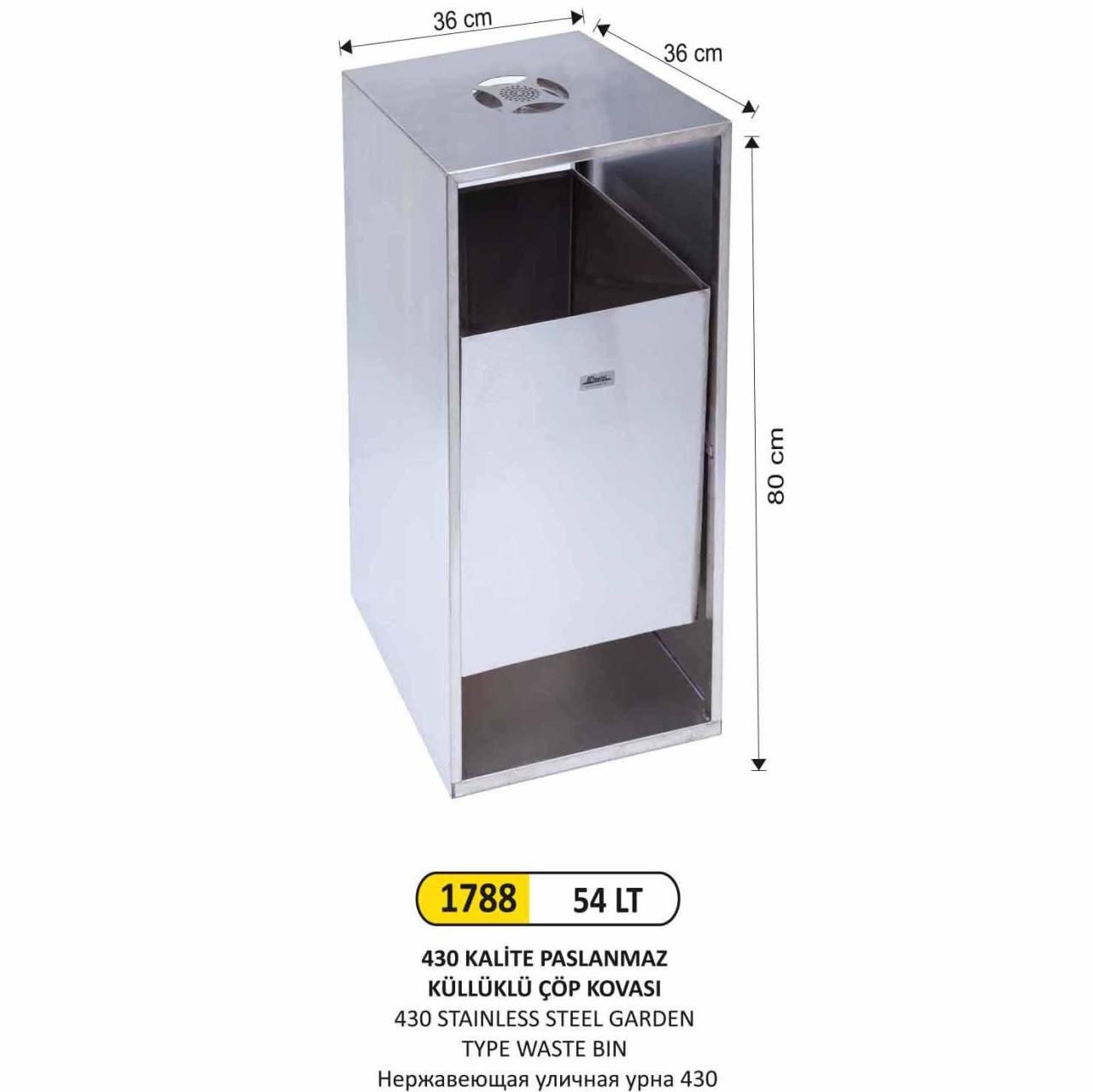 PASLANMAZ KÜLLÜKLÜ ÇÖP KOVASI 430 KALİTE 54 LT