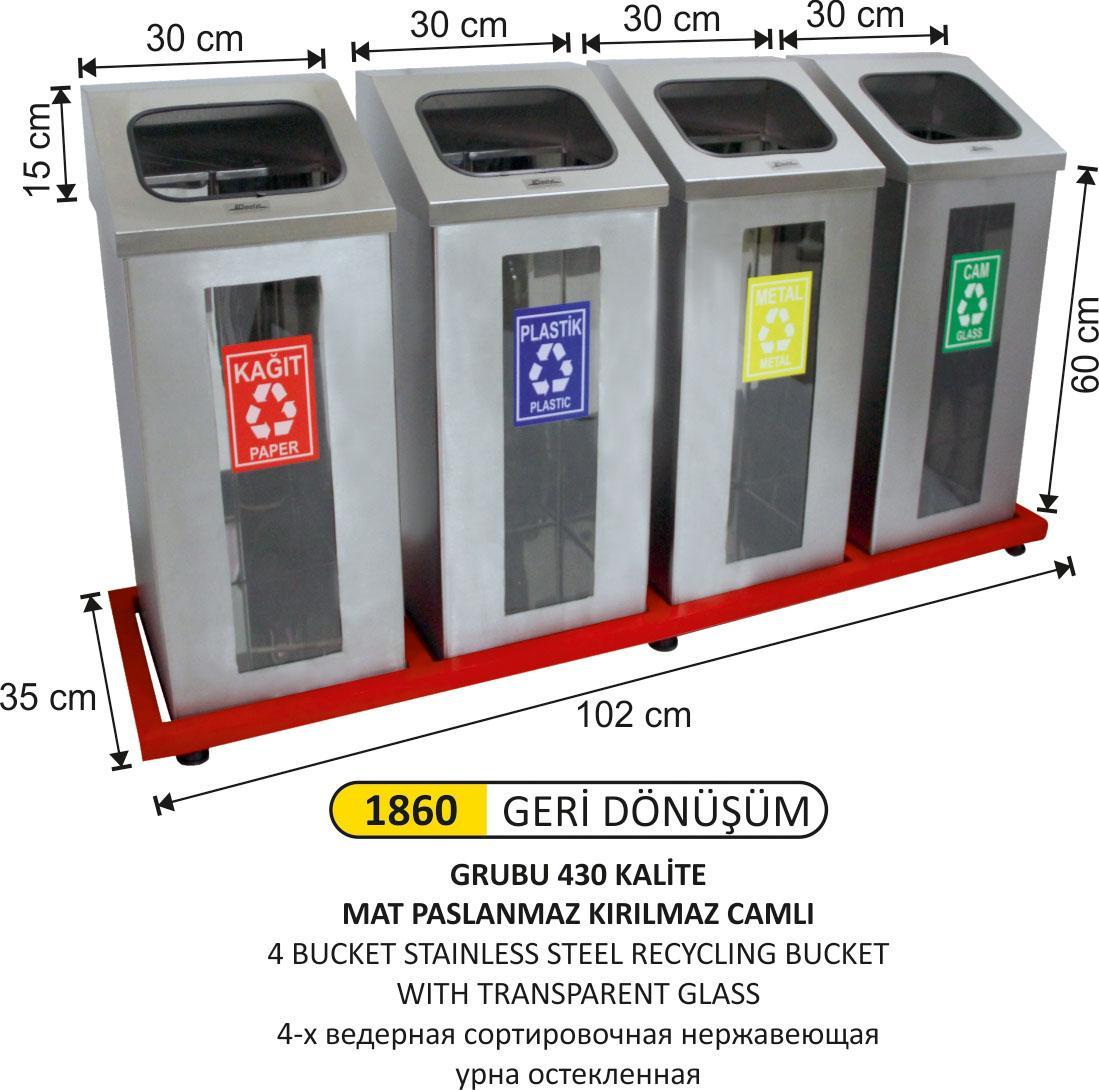 4 BÖLMELİ KIRILMAZ CAMLI MAT PASLANMAZ GERİ DÖNÜŞÜM SETİ