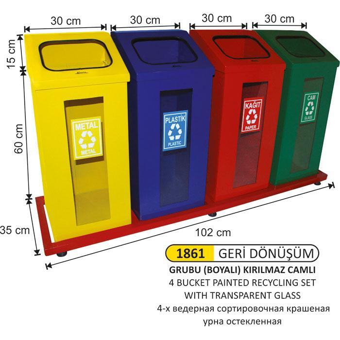 4 BÖLMELİ ŞEFFAF CAMLI BOYALI GERİ DÖNÜŞÜM SETİ