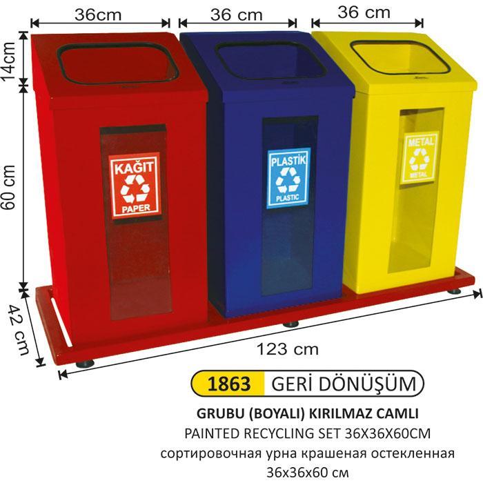 3 BÖLMELİ ŞEFFAF CAMLI BOYALI GERİ DÖNÜŞÜM SETİ