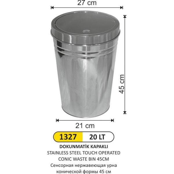 20 LT DOKUNMATİK KAPAKLI KONİK ÇÖP KOVASI