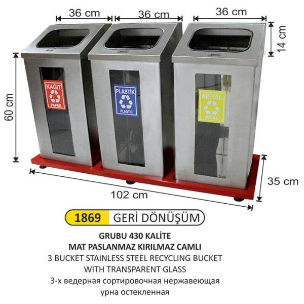 3 BÖLMELİ KIRILMAZ CAMLI MAT PASLANMAZ GERİ DÖNÜŞÜM SETİ