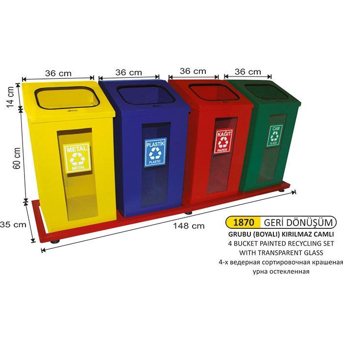4 BÖLMELİ ŞEFFAF CAMLI BOYALI GERİ DÖNÜŞÜM SETİ