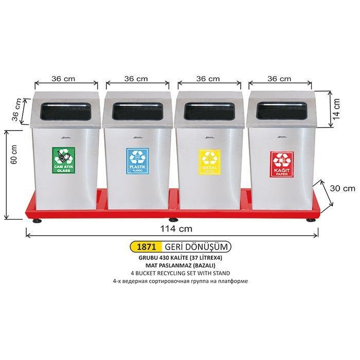 4 BÖLMELİ GERİ DÖNÜŞÜM SETİ MAT PASLANMAZ