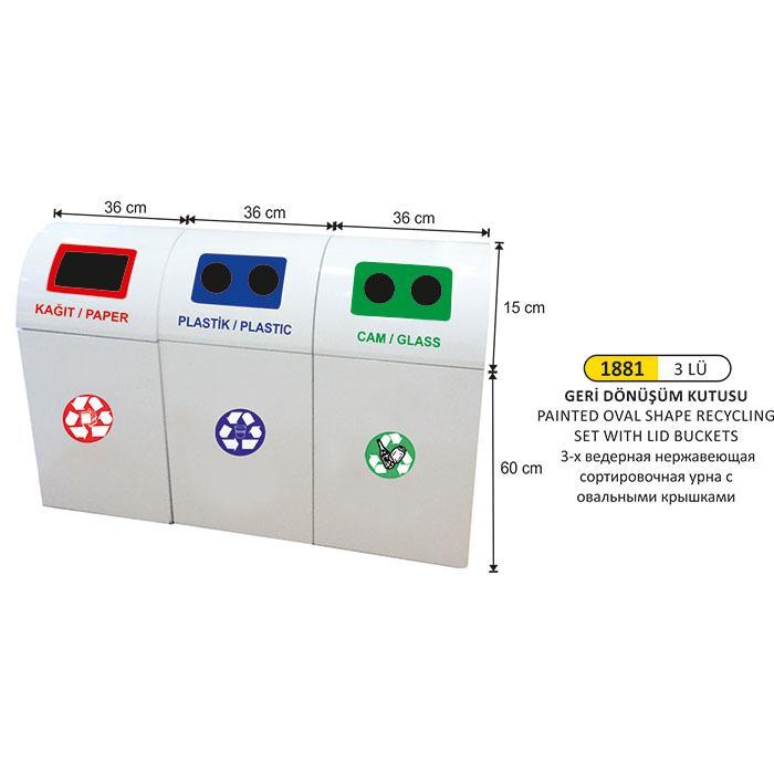 ÜÇLÜ GERİ DÖNÜŞÜM ÇÖP KOVASI BOYALI