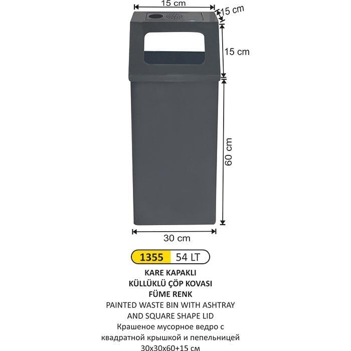 54 LT KARE KAPAKLI ÇÖP KOVASI KÜLLÜKLÜ