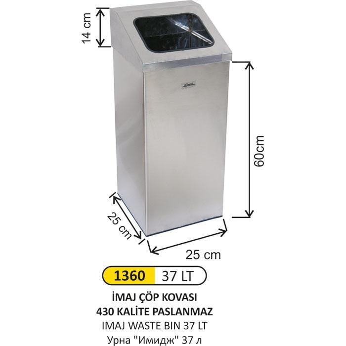 37 LT İMAJ PASLANMAZ ÇÖP KOVASI
