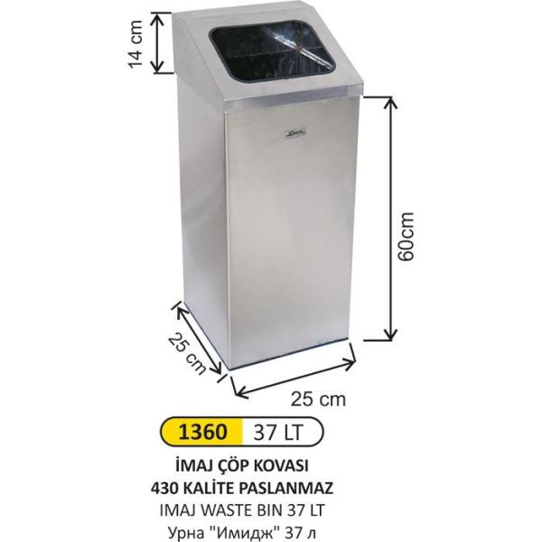 37 LT İMAJ PASLANMAZ ÇÖP KOVASI