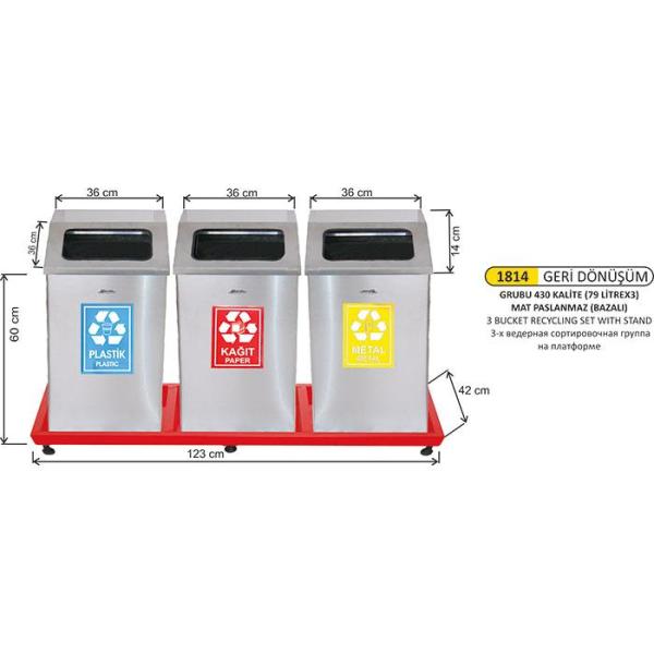 3 BÖLMELİ GERİ DÖNÜŞÜM SETİ MAT PASLANMAZ