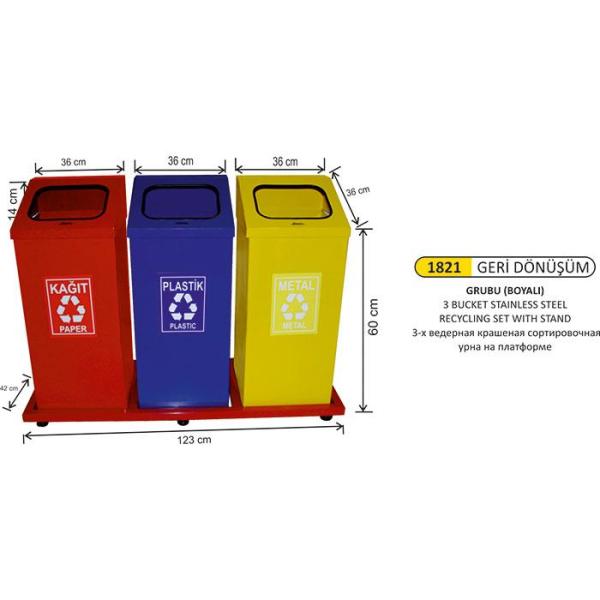 3 BÖLMELİ GERİ DÖNÜŞÜM SETİ BOYALI