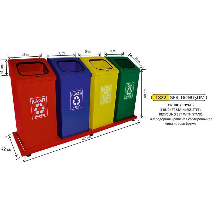 4 BÖLMELİ GERİ DÖNÜŞÜM SETİ BOYALI