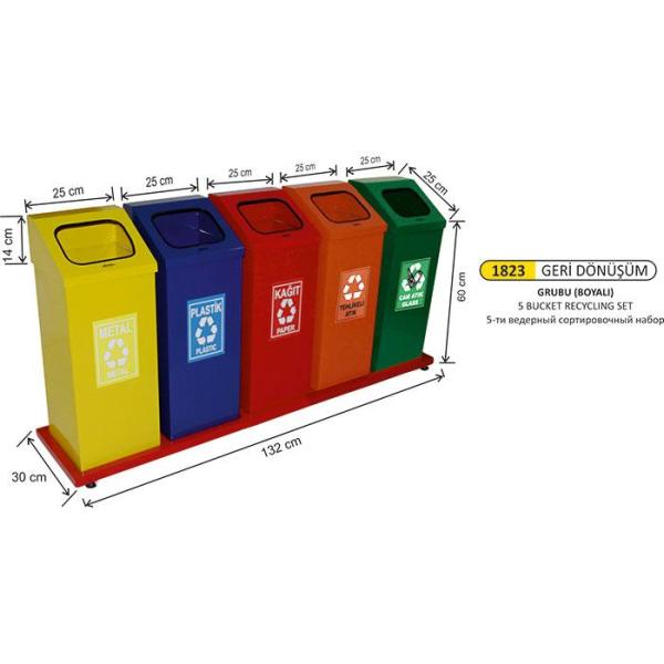 5 BÖLMELİ GERİ DÖNÜŞÜM SETİ BOYALI