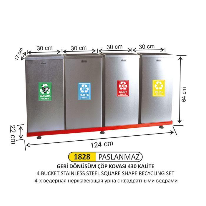 4 BÖLMELİ GERİ DÖNÜŞÜM SETİ PASLANMAZ