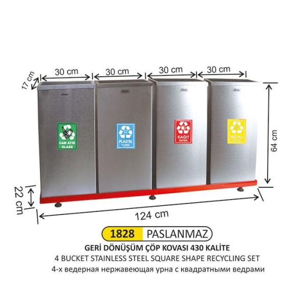 4 BÖLMELİ GERİ DÖNÜŞÜM SETİ PASLANMAZ