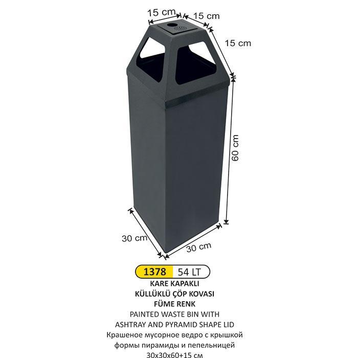 54 LT KARE KAPAKLI KÜLLÜKLÜ ÇÖP KOVASI