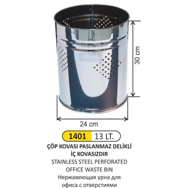 13 LT OFİS TİPİ DELİKLİ PASLANMAZ ÇÖP KOVASI