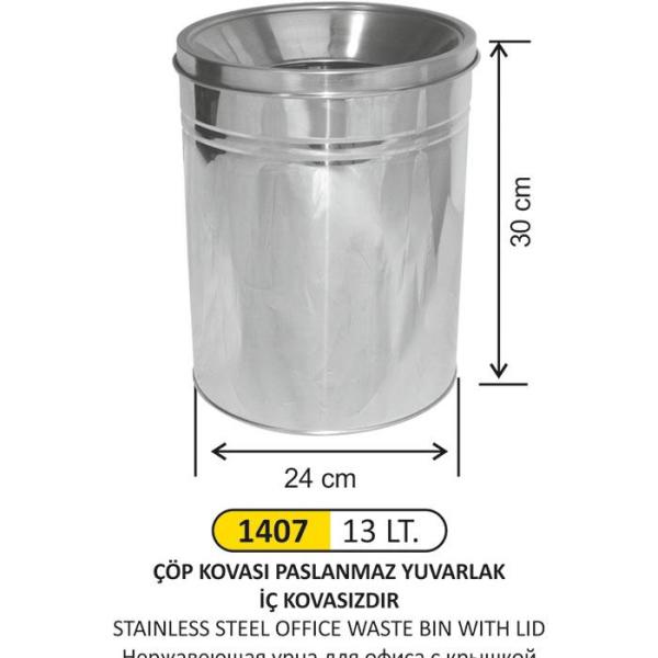 13 LT YUVARLAK PASLANMAZ ÇÖP KOVASI