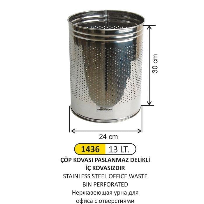 13 LT OFİS TİPİ DELİKLİ PASLANMAZ ÇÖP KOVASI