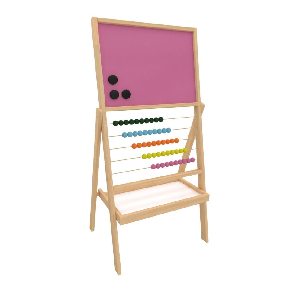 Abaküslü Ahşap Ayaklı Yazı Tahtaları Renkli Mıknatıs Yüzeyli 50 Boncuklu Sepetli (30x40)