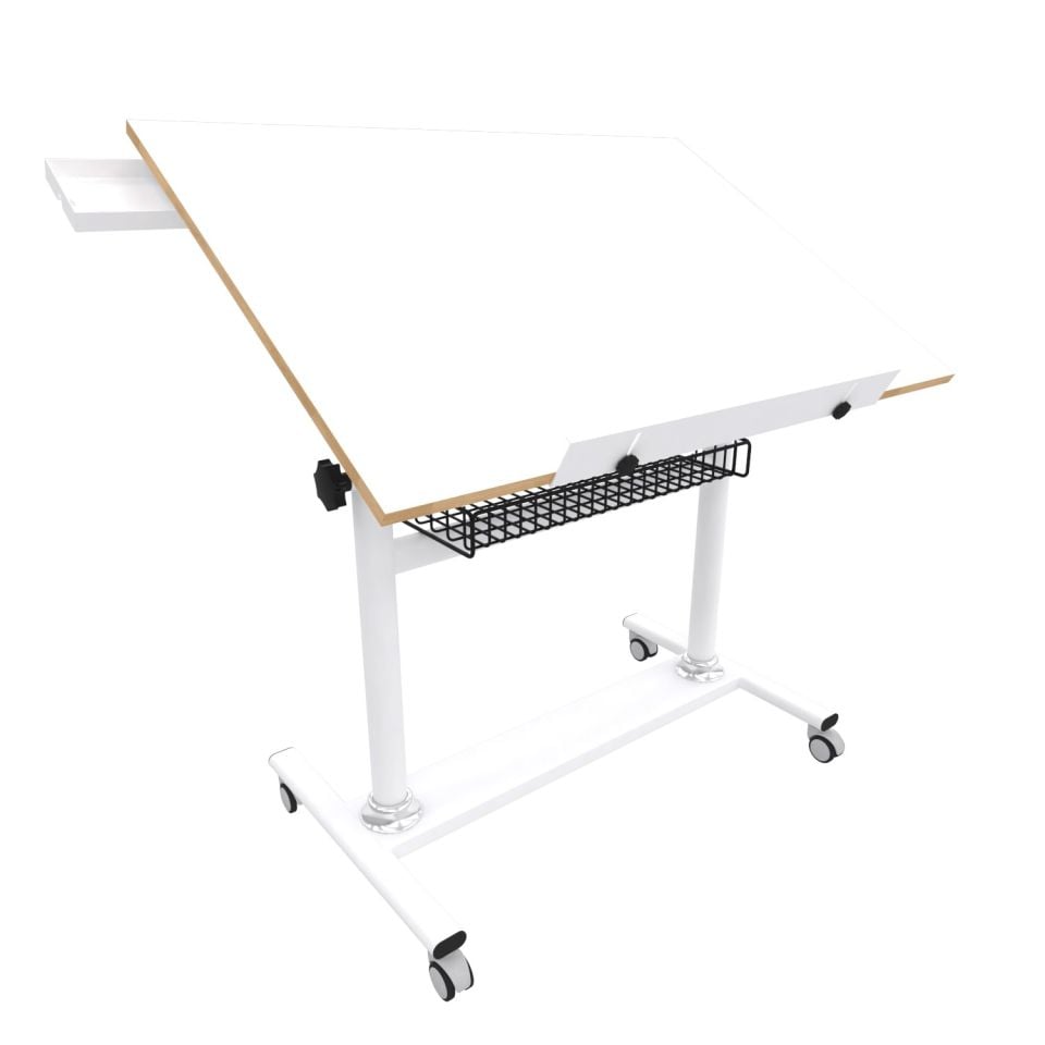 Profesyonel Tekerlekli Tablalı Çizim Masası Sepetli (70x100)