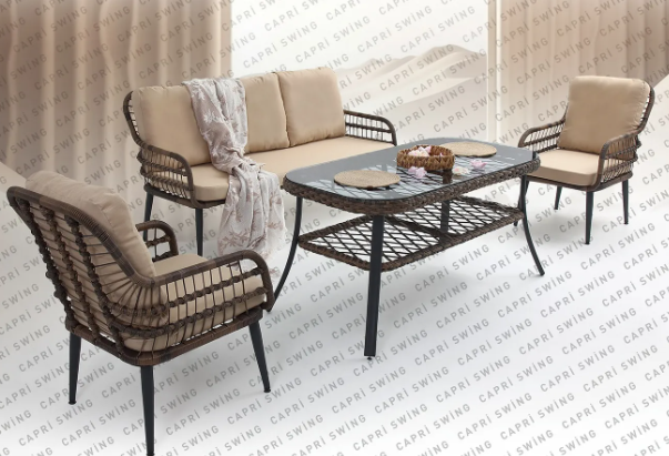 Capri Swing Pisa Üçlü Rattan Bahçe Balkon Oturma Grubu