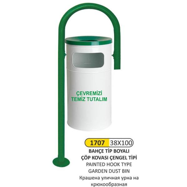 38x100 BAHÇE TİP BOYALI ÇÖP KOVASI ÇENGEL TİPİ
